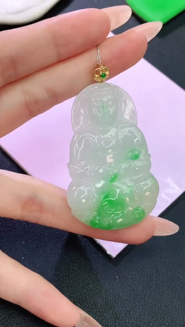 颈饰18K金镶嵌翡翠赠礼盒证书 麦麦