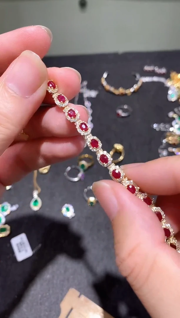 银S925镶嵌手链红宝石手链