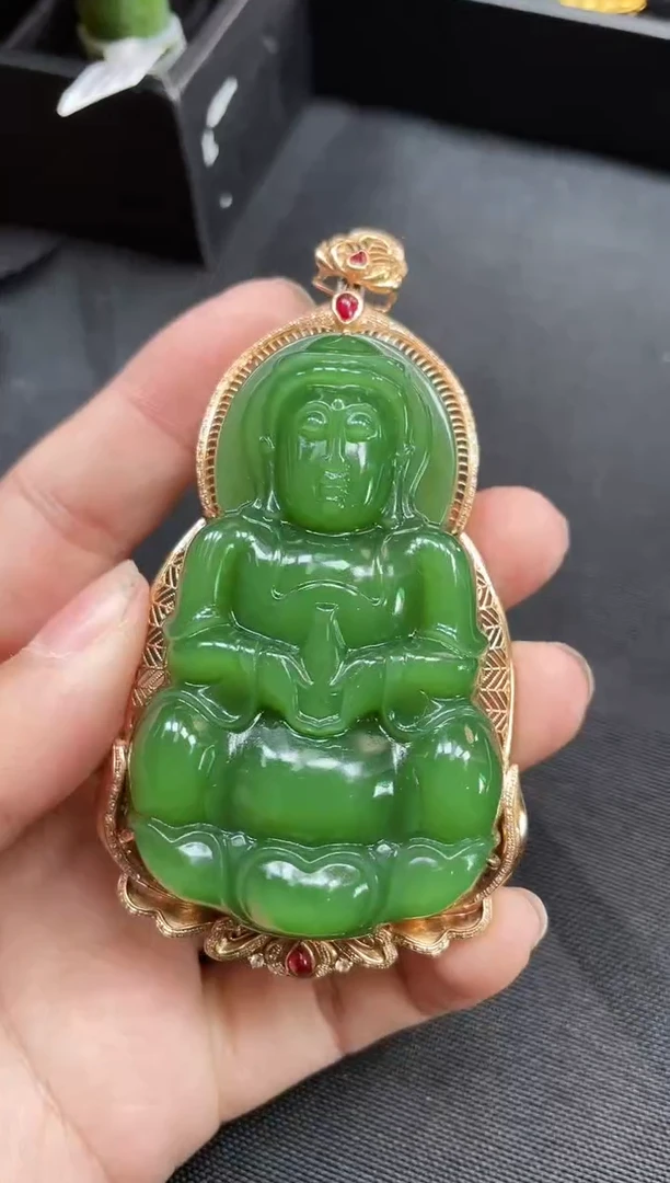 【闪购商品】和田玉吊坠18K金镶嵌多样性发一