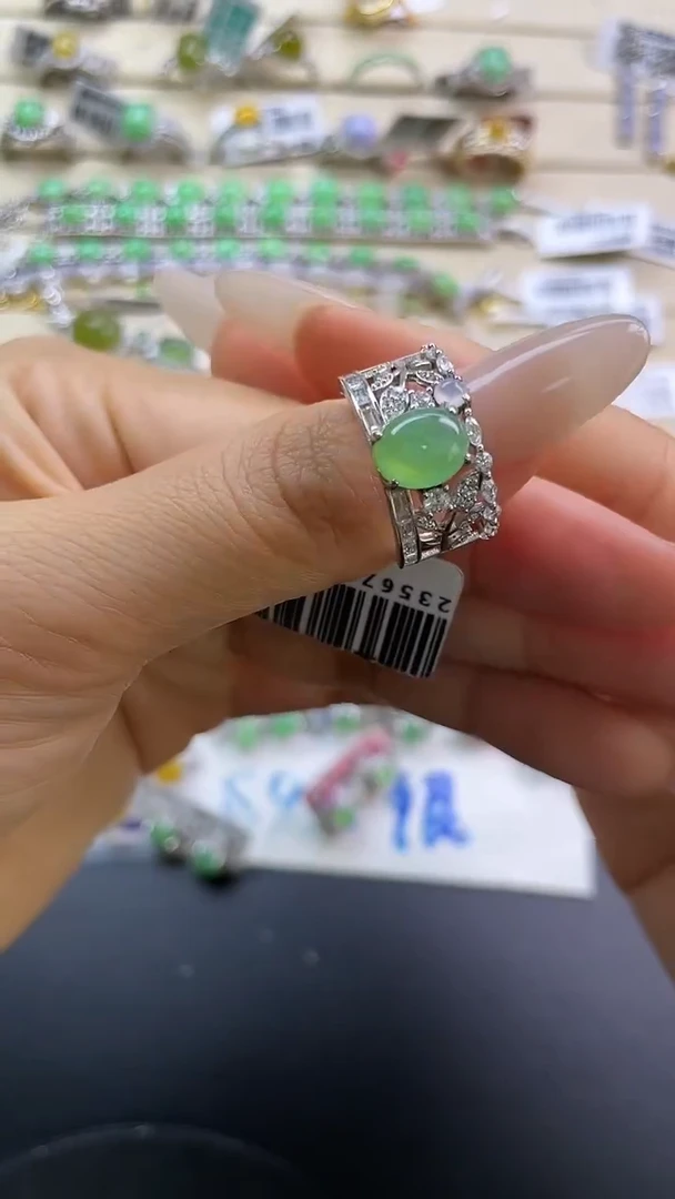 银S925镶嵌戒指翡翠翡翠 蛋面 银S925镶嵌