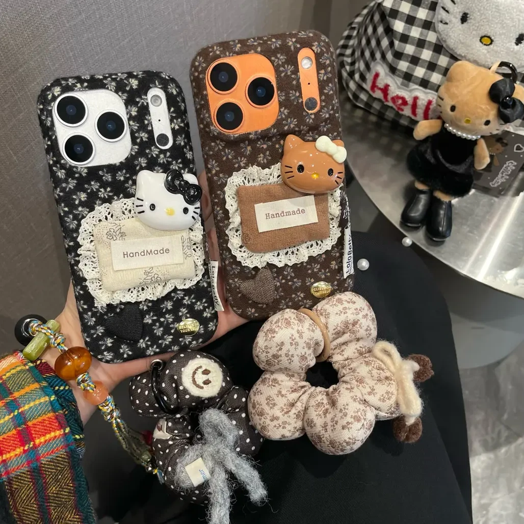 小众碎花边KT猫花朵挂绳适用iPhone17pro/16/15/14/13防摔手机壳