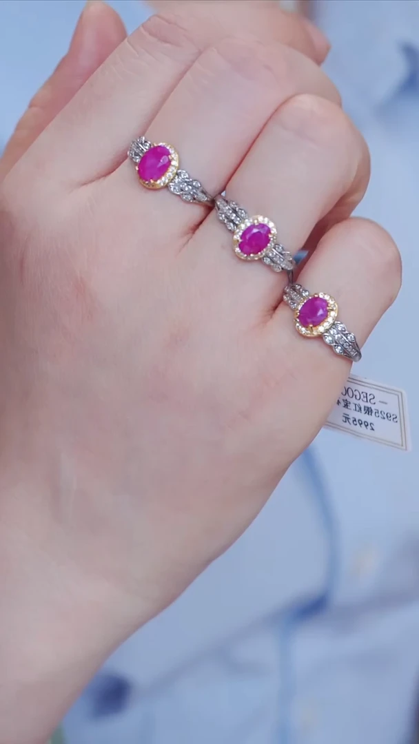 红宝石戒指银S925镶嵌18【棉体】多样性发一