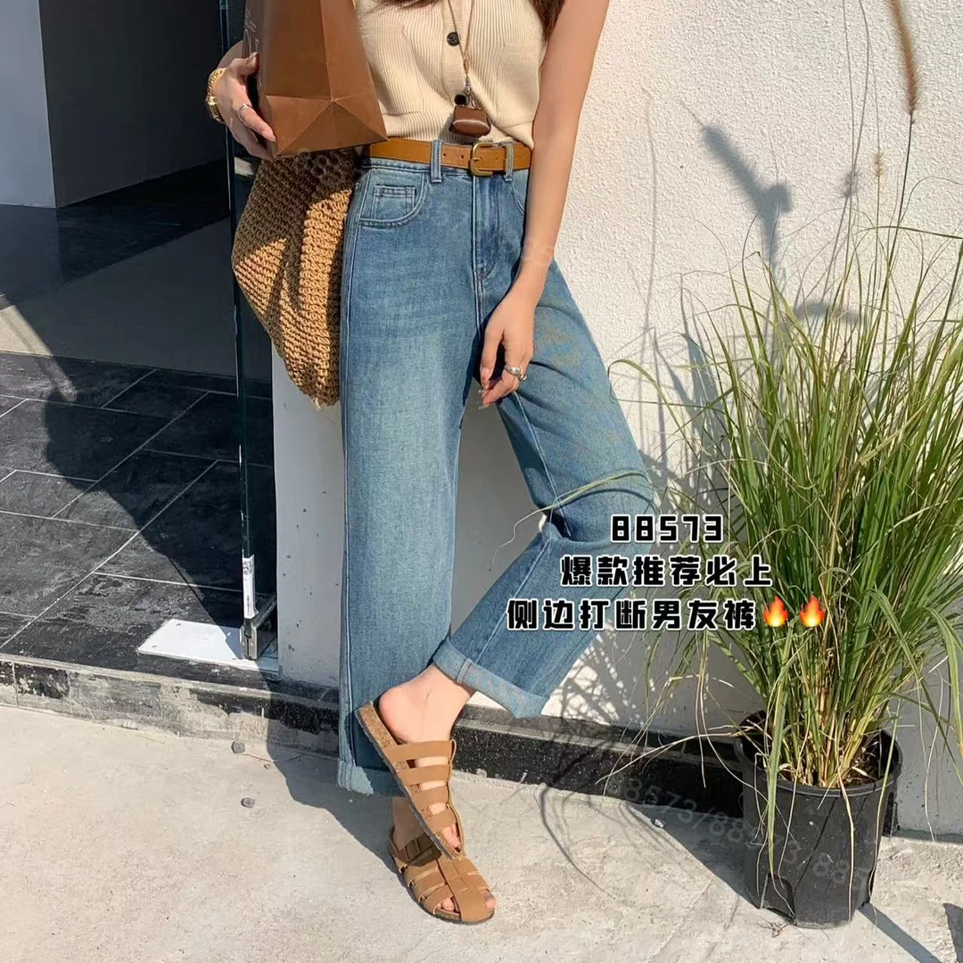 588573 2025新款侧边设计感竖条牛仔老爹裤