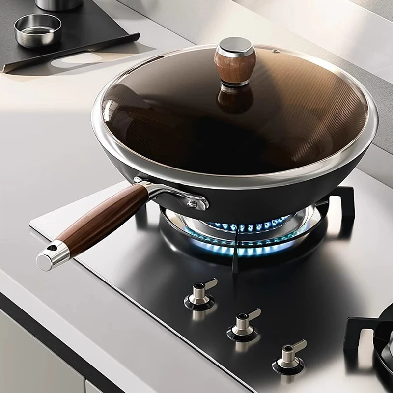 极铁锅氮蓝工艺不沾铁锅0氟0化学涂层32cm JMH