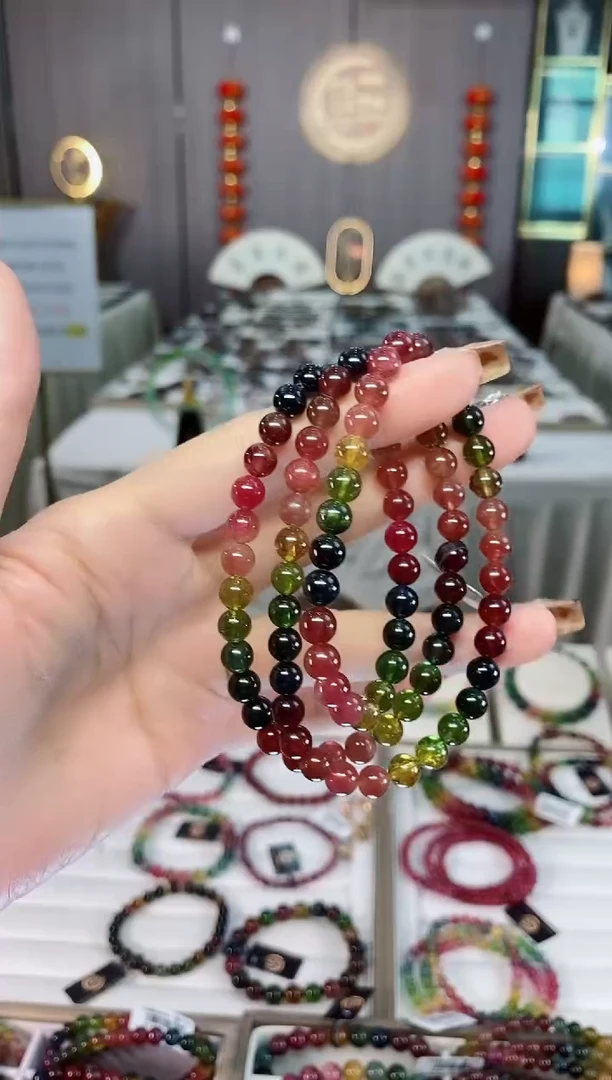 未镶嵌老矿碧玺色标透体三圈手串6mm+碧玺dan多样性发货一条