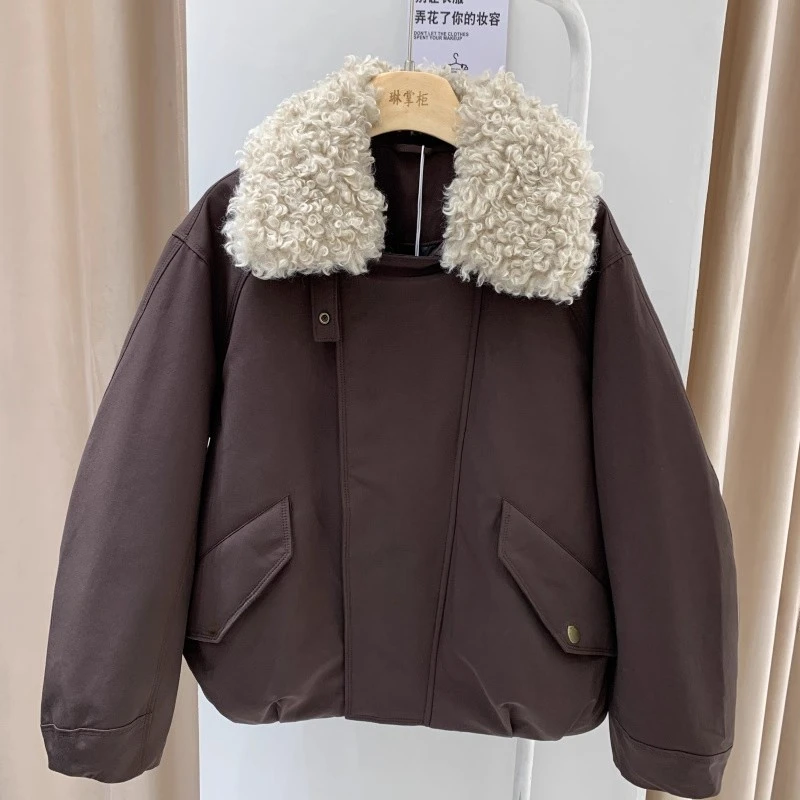 拉夏贝尔韩版加棉派克服女2025冬季新款时尚百搭加厚保暖宽松外套