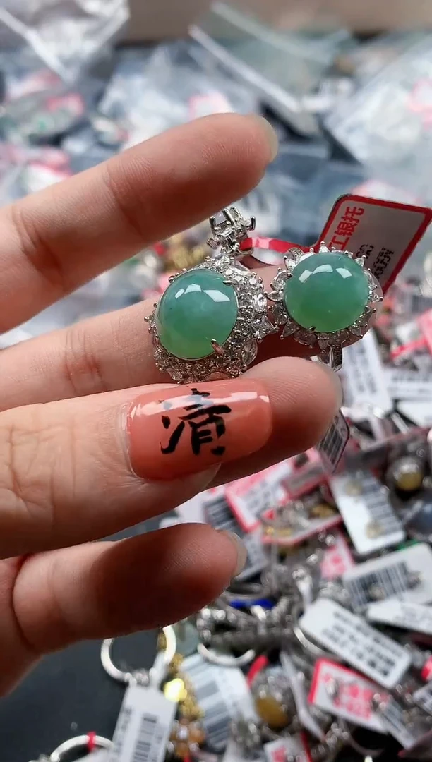 银S925镶嵌戒指翡翠天然A货缅甸翡翠