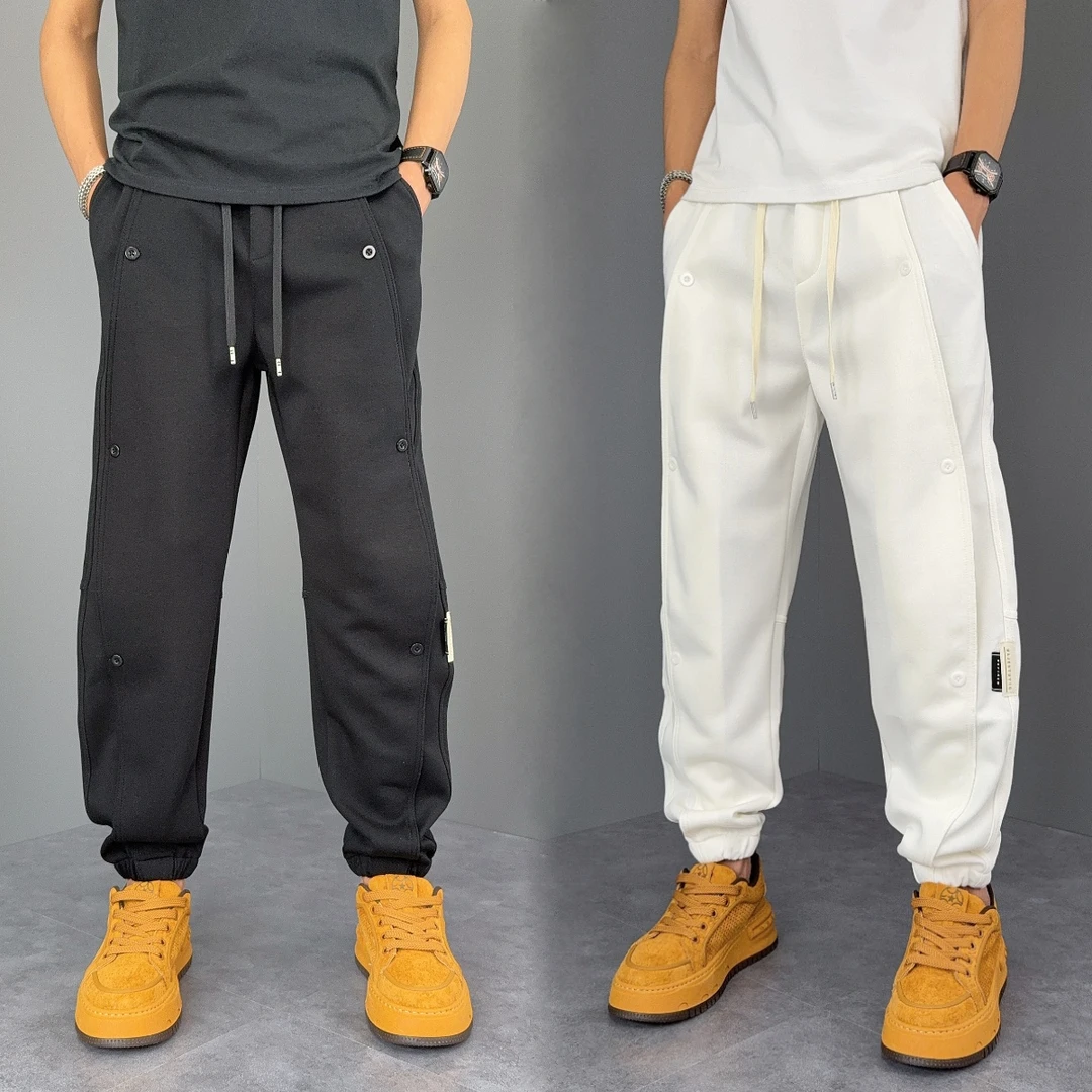 休闲裤2025秋冬新款潮牌排扣束脚哈伦裤宽松时尚百搭小脚运动裤子