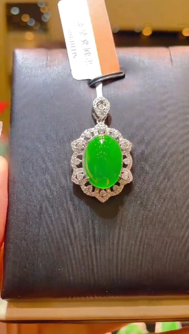 翡翠银S925镶嵌颈饰天然A货翡翠A9