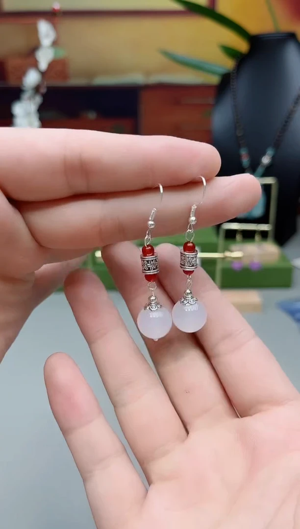 银S925镶嵌耳钉玛瑙/玉髓234