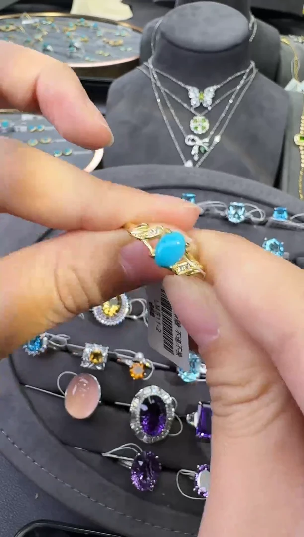 银S925镶嵌绿松石戒指美松戒指