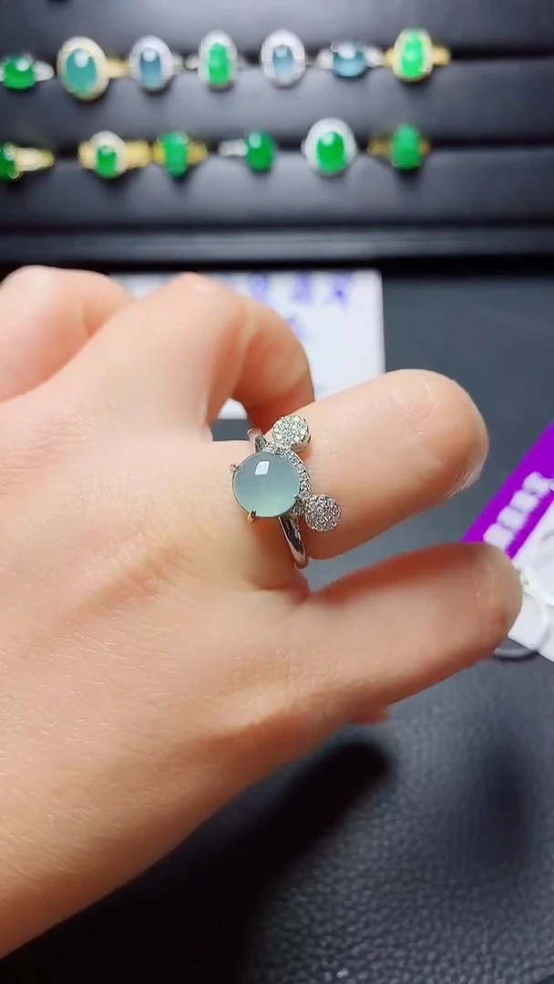 银S925镶嵌戒指翡翠   天然翡翠A货s925银镶