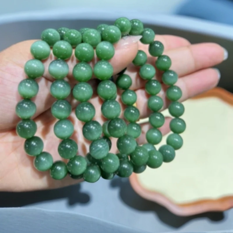 单圈手串10mm天然俄碧老料经典时尚碧玉绿猫和田玉手链