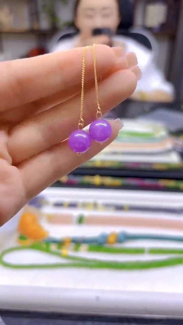 翡翠银S925镀金镶嵌耳饰DIY款E499