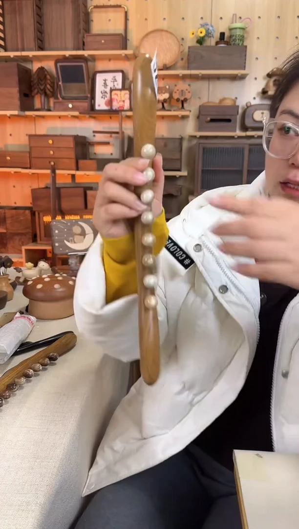 木929绿檀木实木牛角擀筋棒