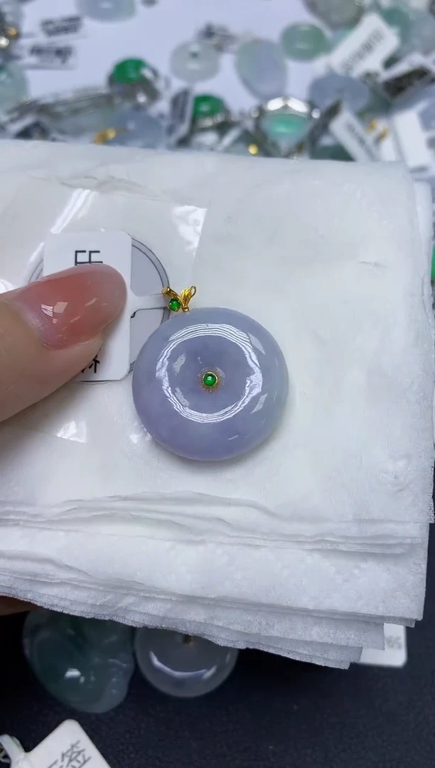 颈饰18K金镶嵌翡翠天然缅甸翡翠A货百元以上9元证书费自理