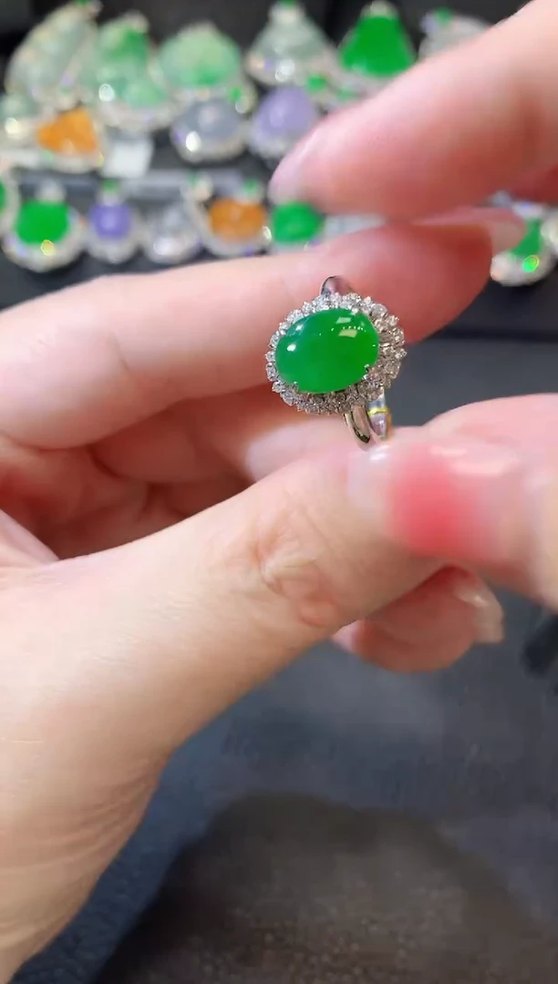 【闪购商品】翡翠戒指18K金镶嵌A76 翡翠