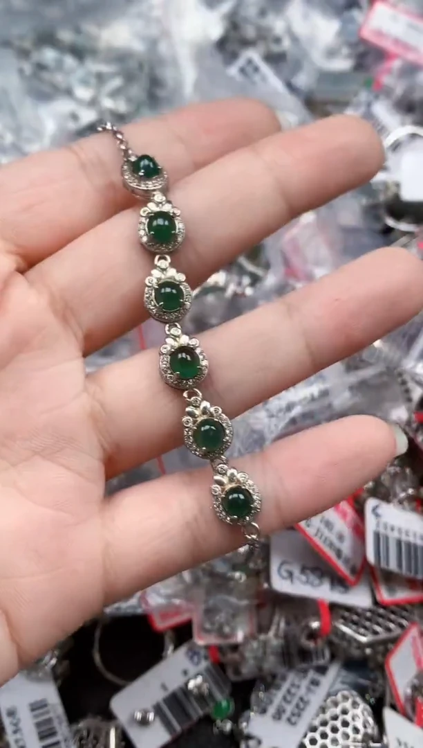 银S925镶嵌戒指翡翠天然A货缅甸翡翠