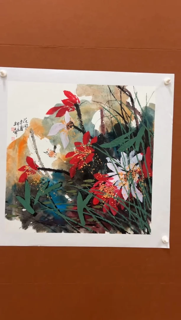 国画李文峰四尺斗方荷花