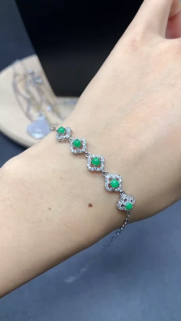 【闪购商品】翡翠手链银S925镶嵌蛋面【无服务费】