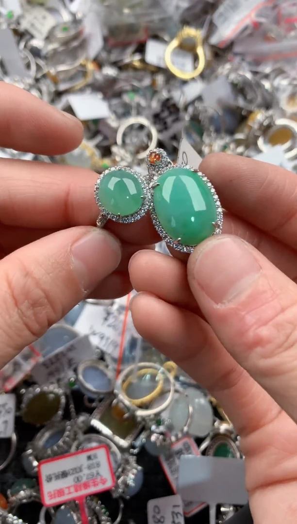 银S925镶嵌戒指翡翠444   4