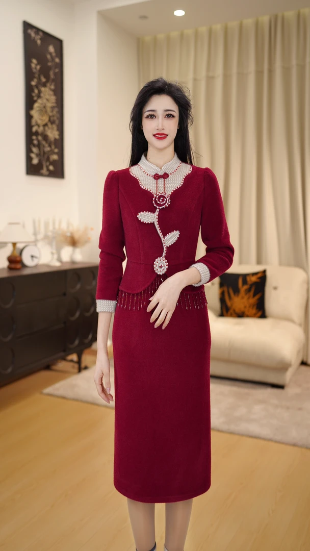 【 DLS5Q522】加毛加厚新中式轻奢冬季款收腰显瘦高端精致连衣裙