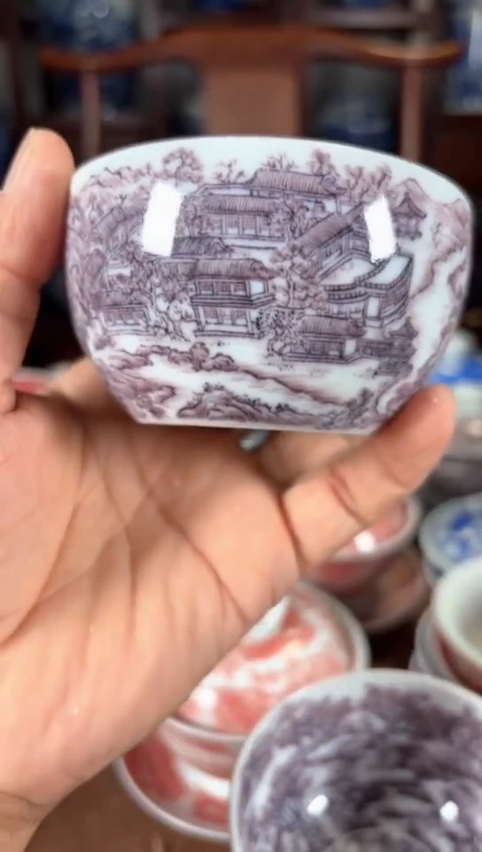 柴窑釉里红圆明园四十景杯杯