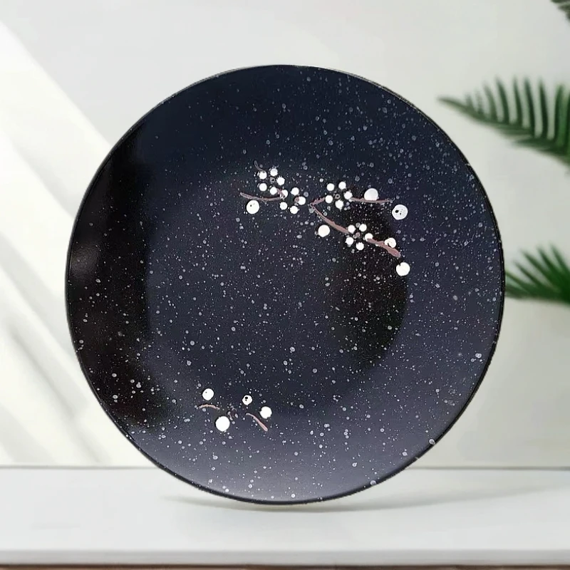 【釉下彩】8英寸陶瓷创意家用复古黑色梅花盘碟子菜盘餐具餐盘盘子