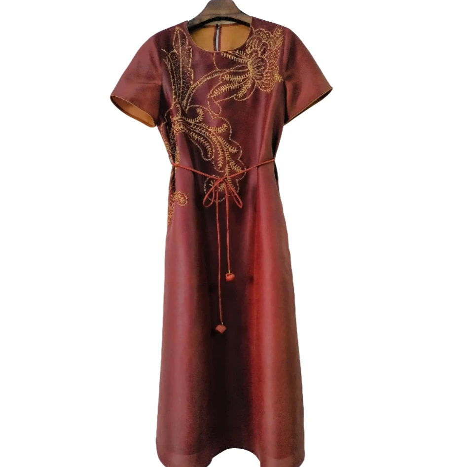 重工刺绣香云纱国风气质连衣裙L7168X