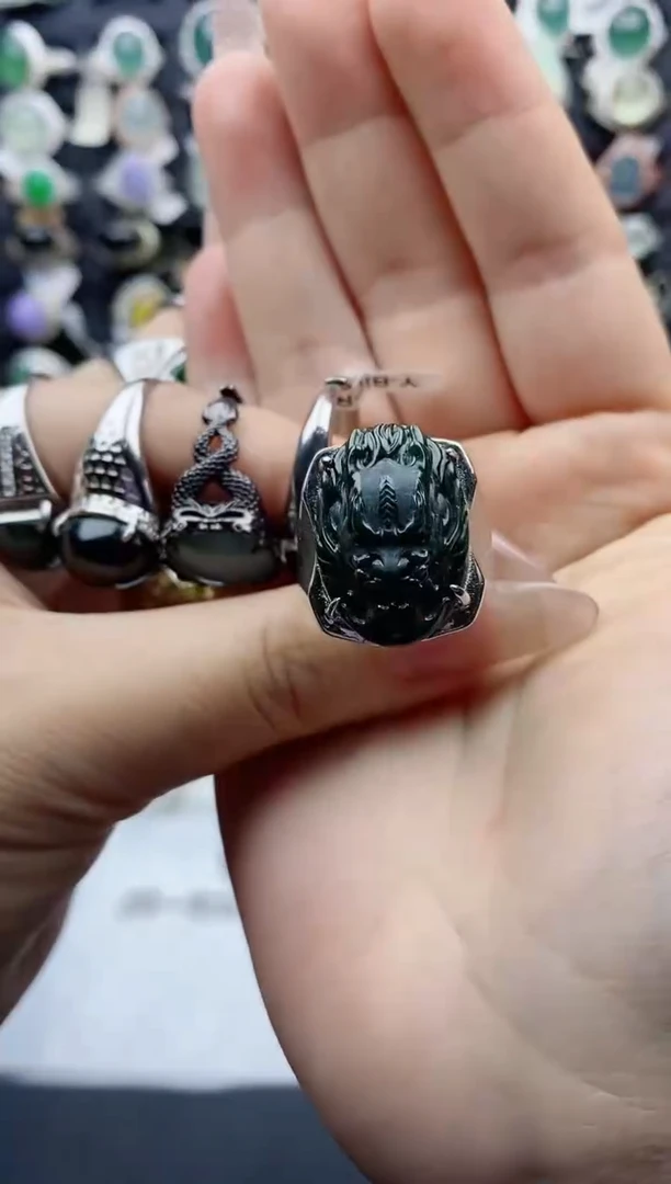 【闪购商品】翡翠戒指银S925镶嵌天然翡翠男戒