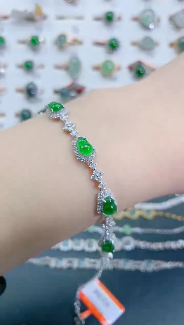 银S925镶嵌手链翡翠天然翡翠