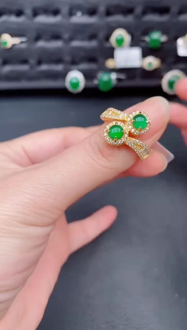 银S925镶嵌戒指翡翠天然a货翡翠349