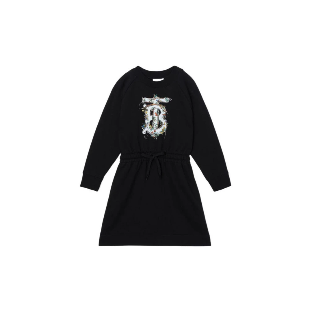 全新未使用 BURBERRY/博柏利 印花收腰长袖连衣裙/12Y