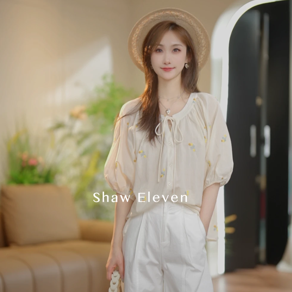 【Shaw Eleven】2025夏装法式精美绣花田园套头上衣2637