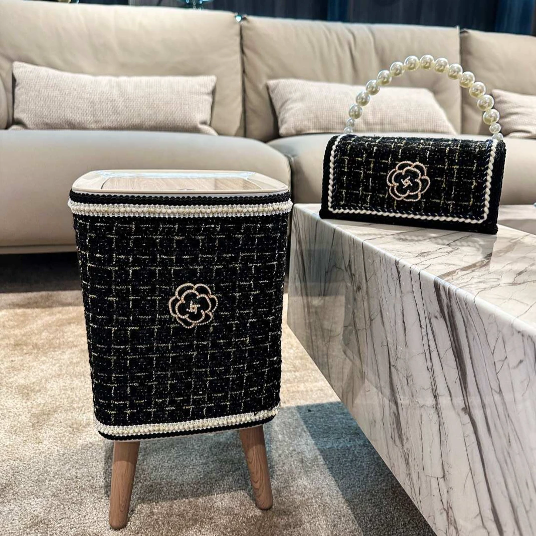 创意轻奢垃圾桶客厅北欧现代风卧室办公室布艺提花桌面餐巾摆件