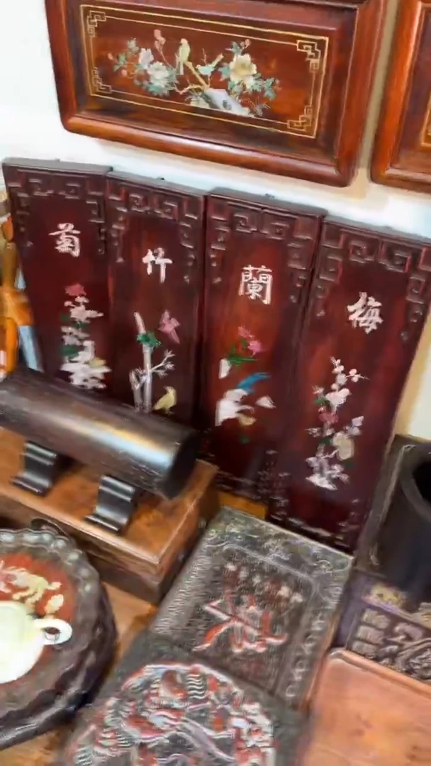 非洲紫檀（红花梨）50x58cm 四条屏