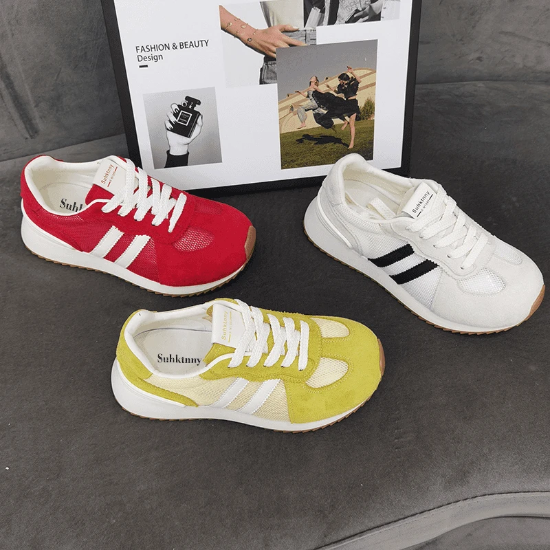 真皮透网德训鞋厚底板鞋女春夏季时尚休闲四季款阿甘鞋01