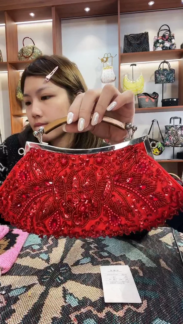 织物姚*手工珠珠包包腋下斜跨包手拿包手提晚宴包