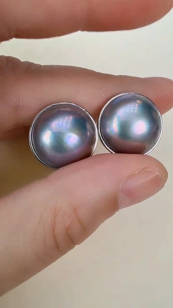 耳饰拼合珍珠（马贝珠）未镶嵌光板灰色