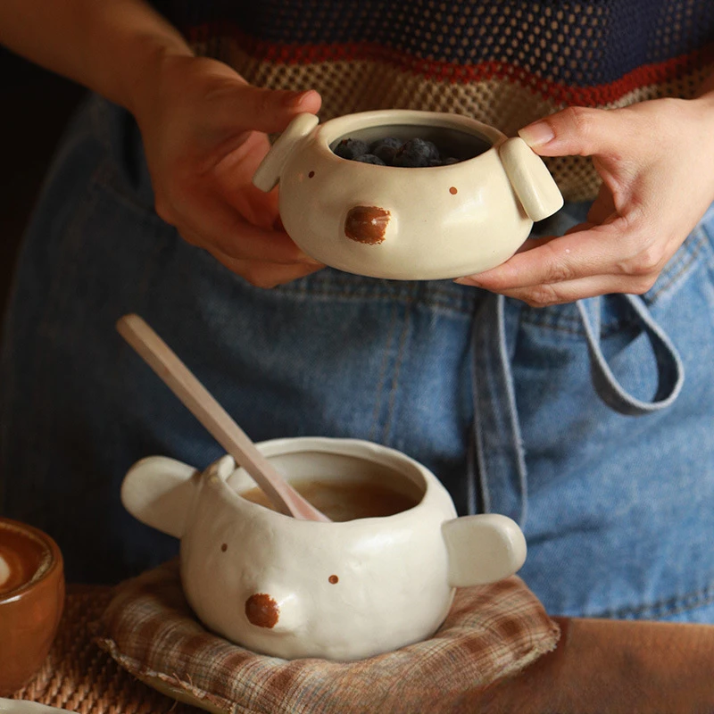 浮生瓷物 噗噗熊釉下彩陶瓷餐具原创设计师森系温馨设计感