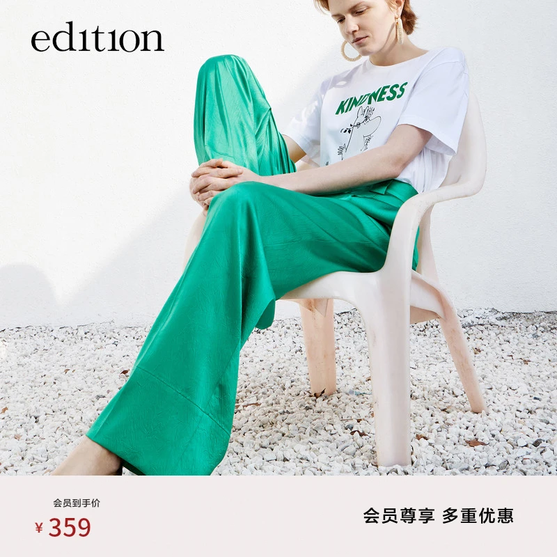 edition垂感三醋酸休闲宽松针织直筒裤女微皱感长裤#EBB2PAT014