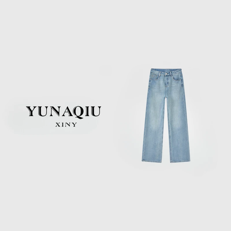 YUNAIQU-牛仔裤高腰直筒时尚休闲宽松设计师水洗-8978