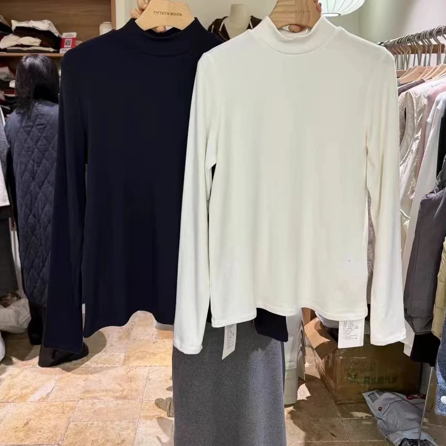 打底秋冬季新款男士长袖体恤半高领日常内搭青年亮色打底衫上衣