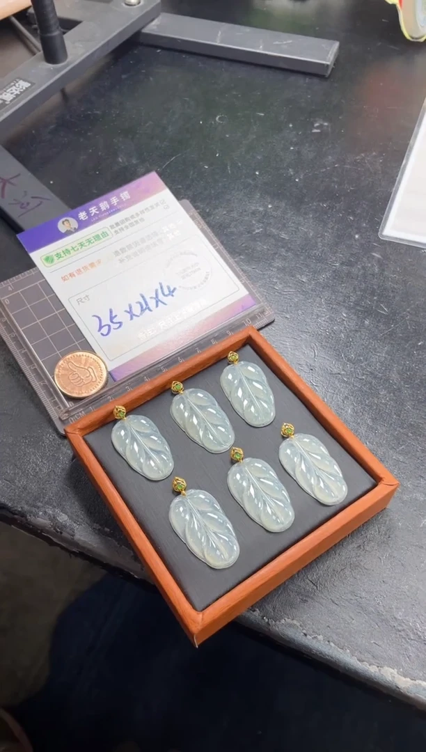 18K金镶嵌挂件翡翠叶子F10配绳/多样性发其一CP