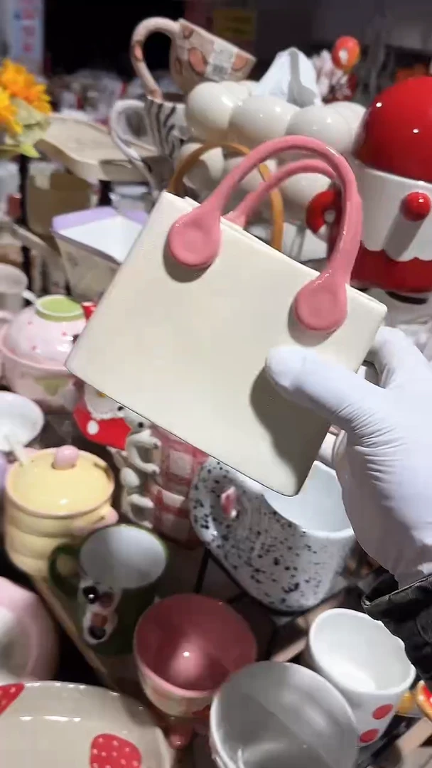 陶瓷粉色手提包无洞微瑕 凑满20元包邮