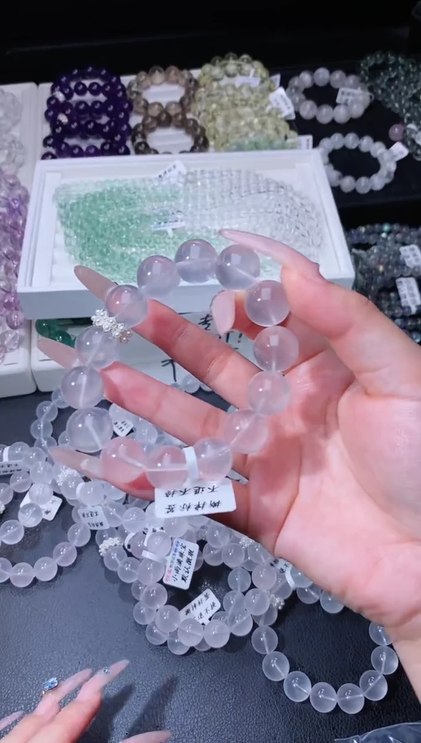 水晶手链合金613.9樱花奶白晶手串 多样性发其一 微色差