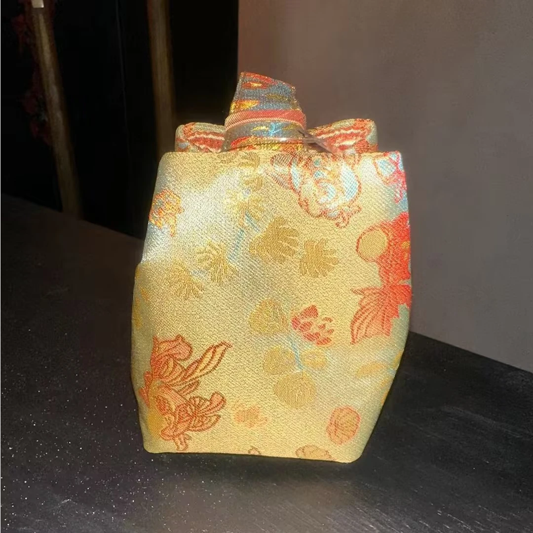 【静姐小院】<金鱼水藻>黄绿 迷你号 织锦小在野茶事包8*8*11cm
