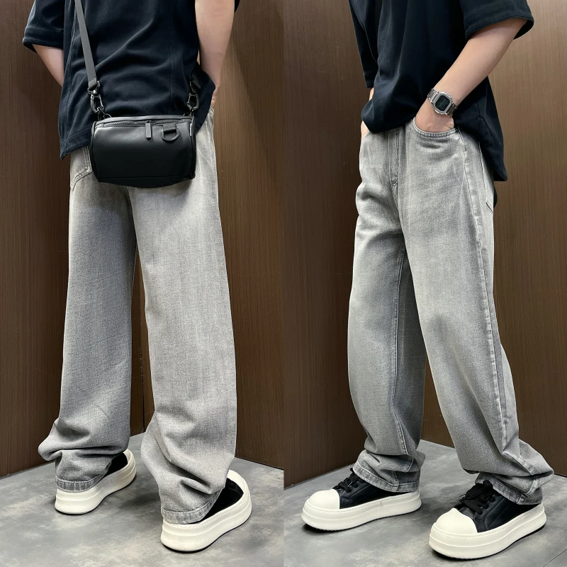 水洗做旧渐变秋冬季直筒裤休闲百搭宽松垂感痞帅美式高街牛仔裤男
