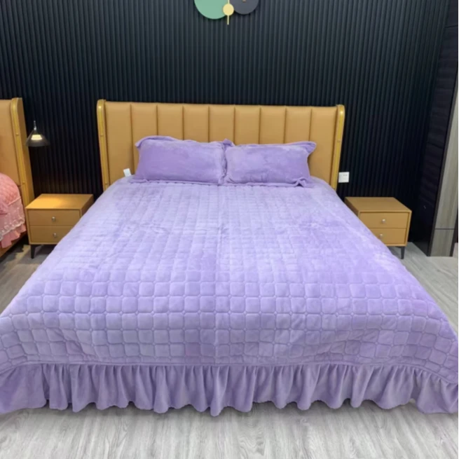 【六色床裙】小方格牛奶绒荷叶边床裙多色整合