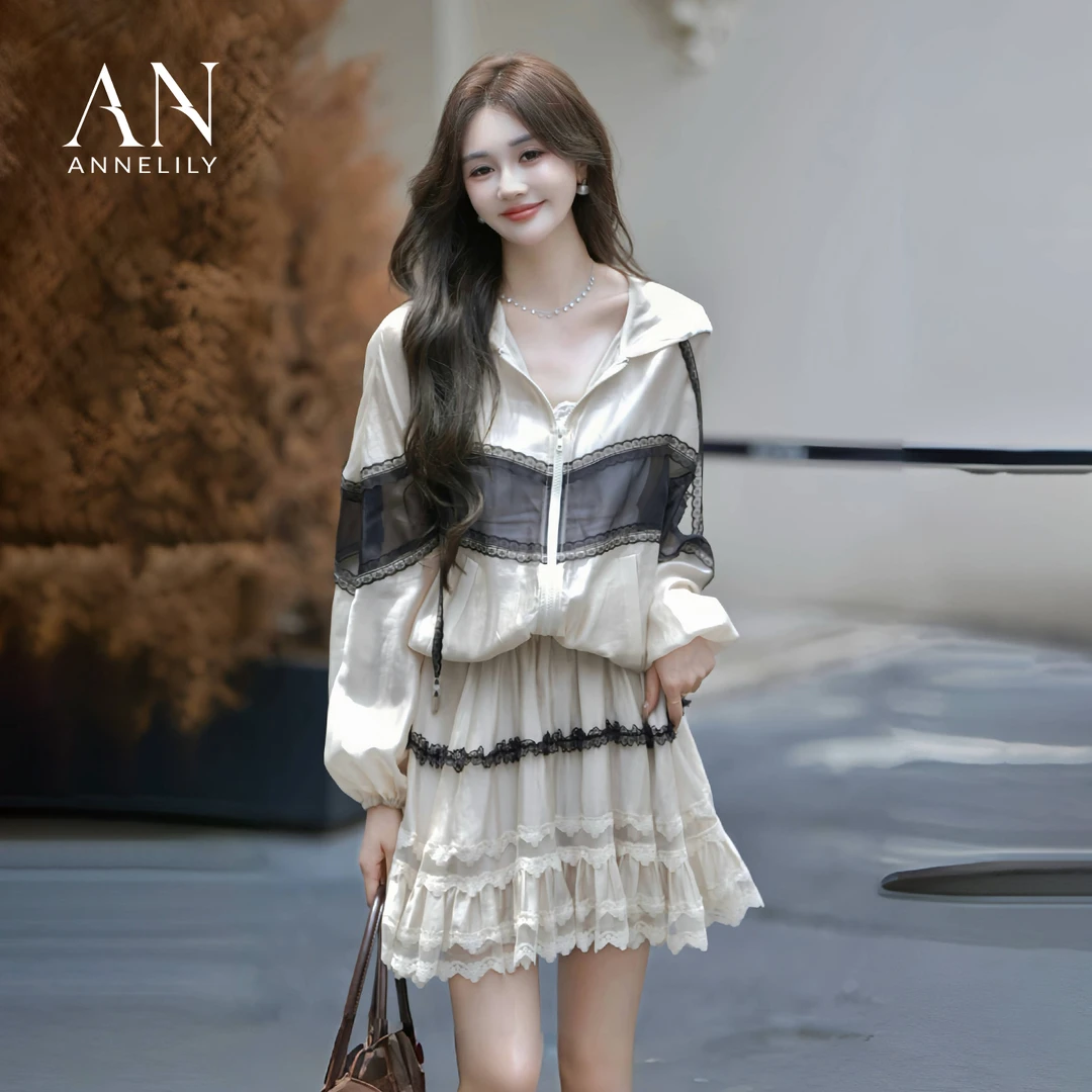 ANNELILY安琪琪【宁玥】秋季新款休闲防晒连帽套装AT2507022